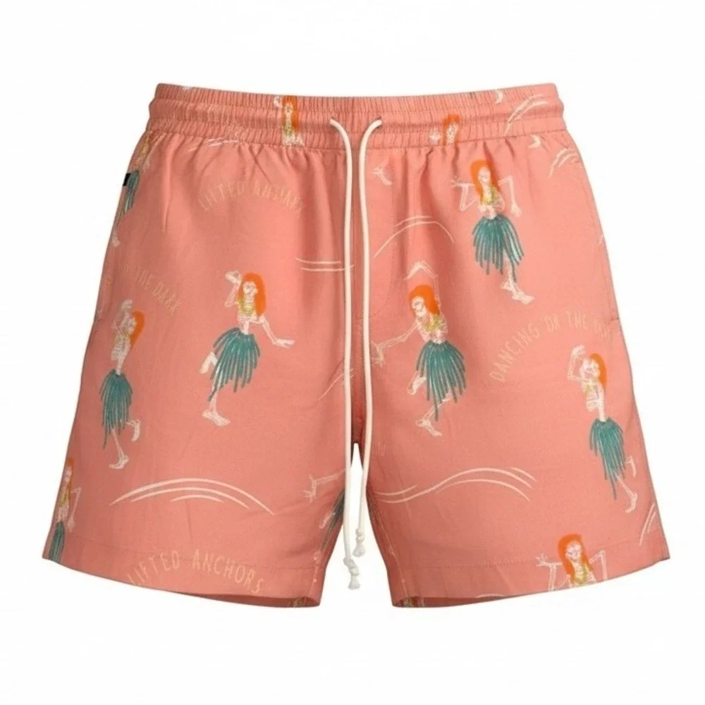 Lifted Anchors Mens Skeleton‎ Hula Dancer Swim Trunks Shorts Coral, Size M, NWT